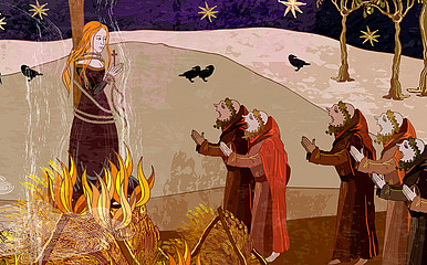 Illustration einer Hexenverbrennung
