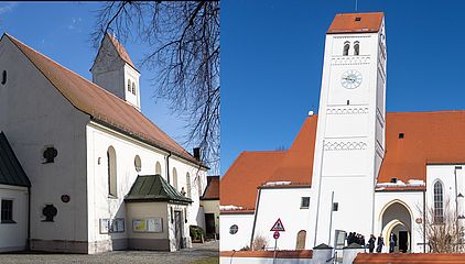 Anfangs- und Endstation des Osterspaziergangs: St. Michael (links) und St. Qurin
