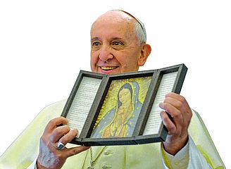 Papst Franziskus mit einem Marienbild