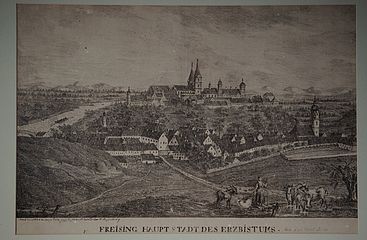 Freising von Norden um 1820, Kreidelithogaphie.
