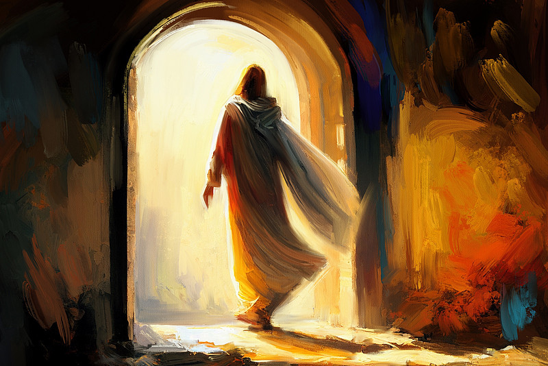 Gemälde zeigt, wie Jesus aus seinem Grab geht.